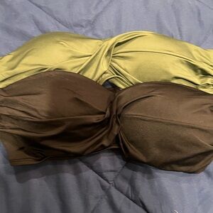 Kona Sol Green and Black Strapless Bikini Tops XL